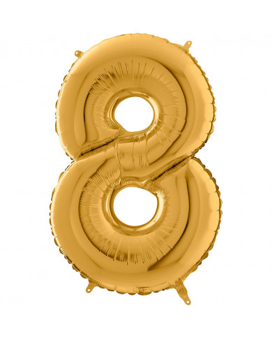 Gold foil balloon in the shape of the number 8, height cm.100