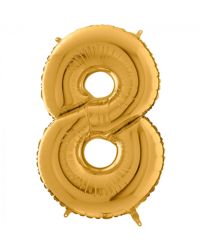 Gold foil balloon in the shape of the number 8, height cm.100