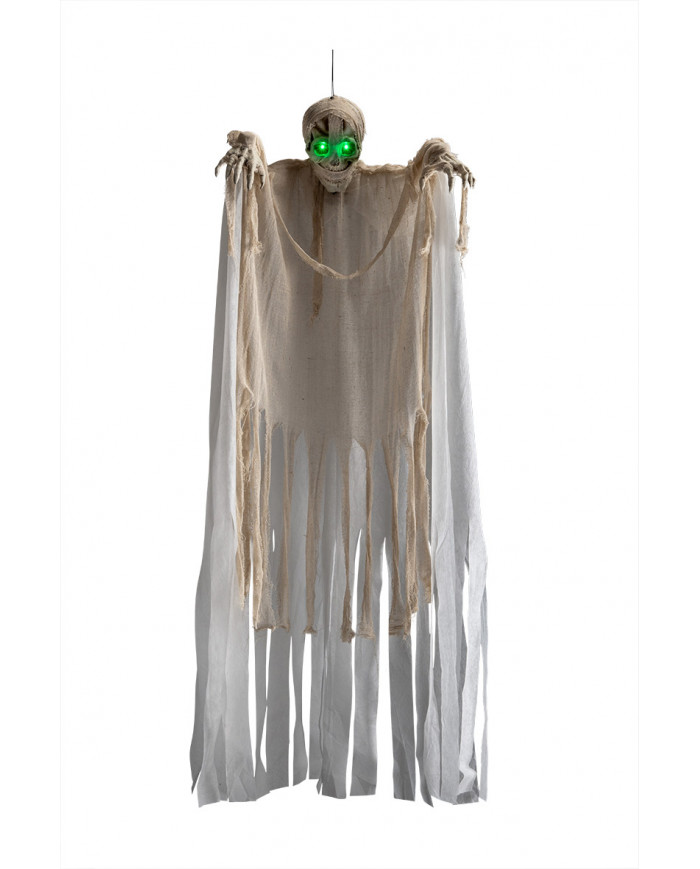 Mummy skeleton to hang with white tunic, luminous eyes and