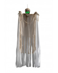 Mummy skeleton to hang with white tunic, luminous eyes and