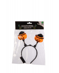 Plastic headband with two luminous pumpkins with hats, which