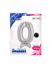 Silver foil balloon in the shape of number 0 with pedestal
