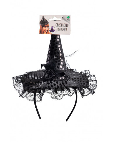Mini cappello strega nero in raso con fiocco, alto cm.16 ca. Mini cappello strega nero in raso con fiocco, alto cm.16 ca.