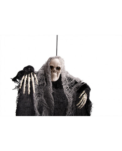 Skeleton with black and gray tunic. Terrifying decoration to Skeleton with black and gray tunic. Terrifying decoration to