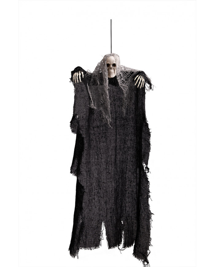 Skeleton with black and gray tunic. Terrifying decoration to