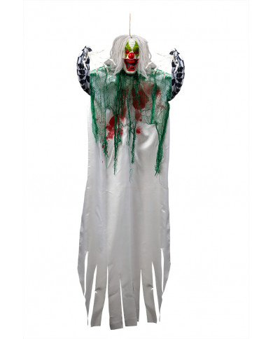Clown with hair and satin dress. Terrifying decoration to hang Clown with hair and satin dress. Terrifying decoration to hang