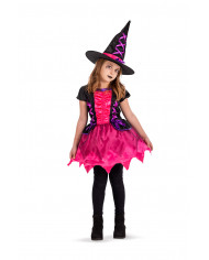 Little pink witch costume for girl consisting of a dress and