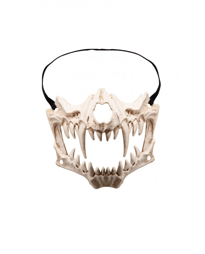 Half-face jaw skeleton mask w/sharp teeth w/header.