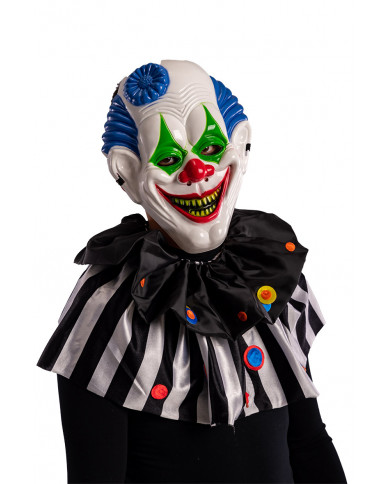 Full-face plastic clown mask. Adult accessory, ideal for