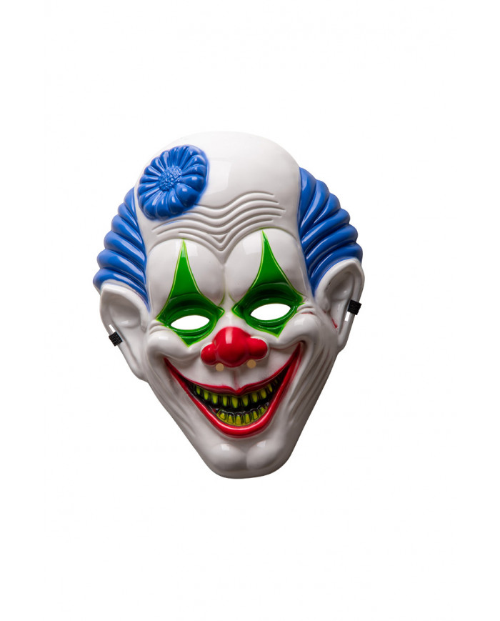 Full-face plastic clown mask. Adult accessory, ideal for Full-face plastic clown mask. Adult accessory, ideal for