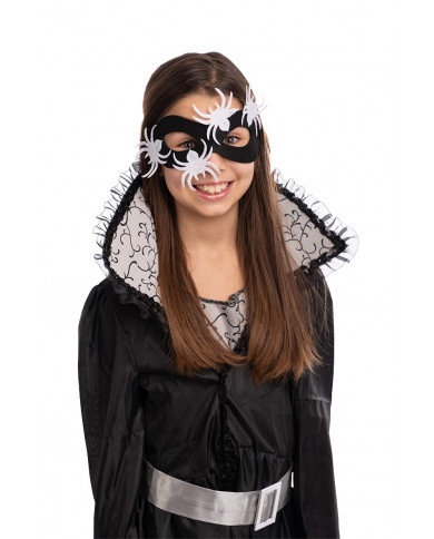 Half-face mask in black fabric w/white spiders. Original Half-face mask in black fabric w/white spiders. Original