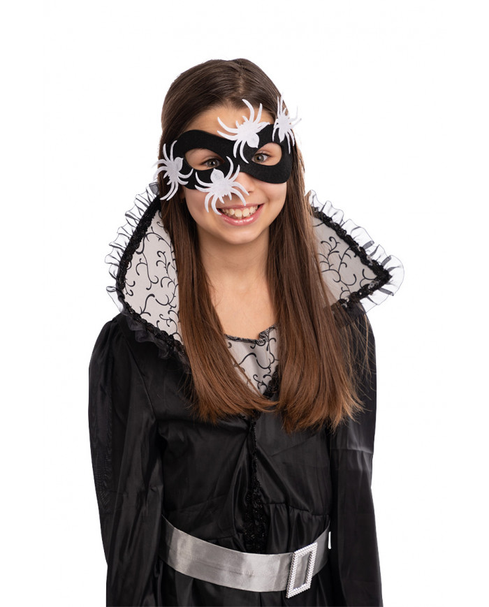 Half-face mask in black fabric w/white spiders. Original