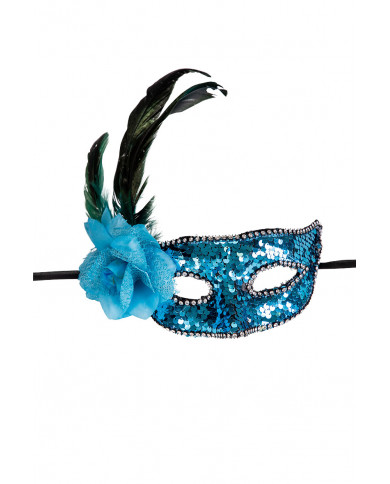 Venetian half-face mask in plastic, covered with blue sequins. Venetian half-face mask in plastic, covered with blue sequins.