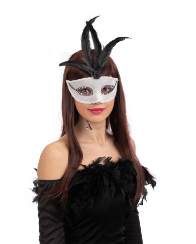 Venetian half-face mask in plastic, covered with light gray Venetian half-face mask in plastic, covered with light gray