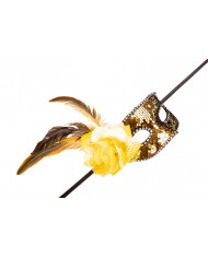 Venetian half-face mask in plastic, coated with gold sequins.