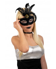 Venetian half-face mask in plastic, covered with black velvet.
