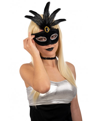 Venetian half-face mask in plastic, covered with black velvet.
