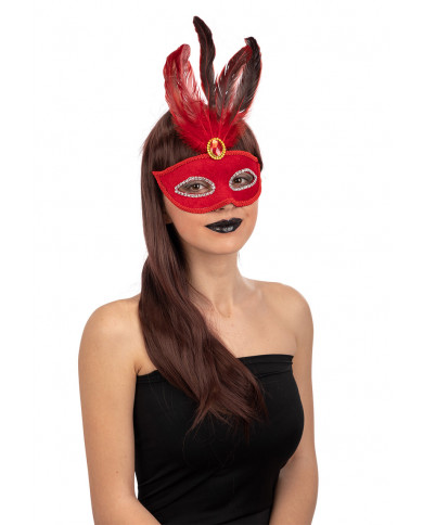 Venetian half-face mask in plastic, covered with red velvet. Venetian half-face mask in plastic, covered with red velvet.