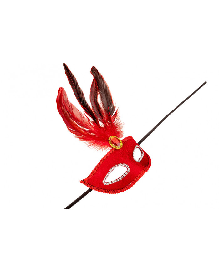 Venetian half-face mask in plastic, covered with red velvet.