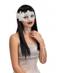 Venetian half-face mask in plastic covered with silver damask Venetian half-face mask in plastic covered with silver damask