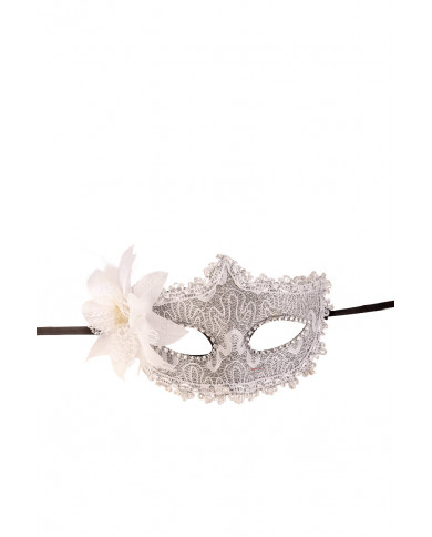 Venetian half-face mask in plastic covered with silver damask Venetian half-face mask in plastic covered with silver damask
