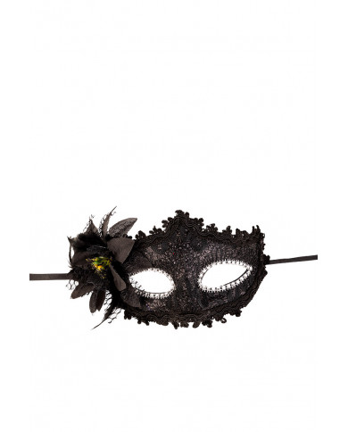 Venetian half-face mask in plastic covered with black damask