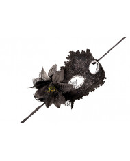 Venetian half-face mask in plastic covered with black damask