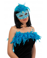 Venetian half-face mask in plastic, covered with blue damask