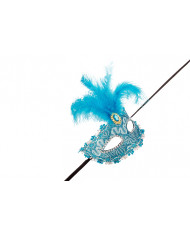 Venetian half-face mask in plastic, covered with blue damask