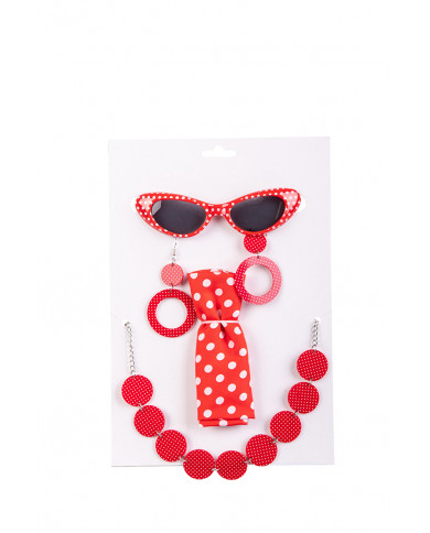 Set consisting of glasses with dark lenses, scarf, necklace and Set consisting of glasses with dark lenses, scarf, necklace and