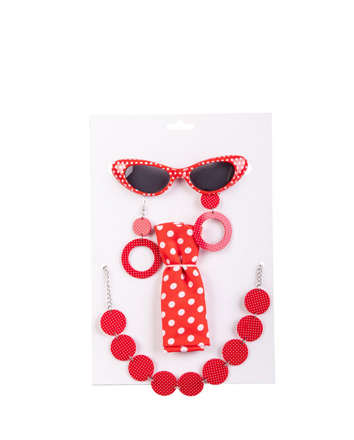 Set consisting of glasses with dark lenses, scarf, necklace and Set consisting of glasses with dark lenses, scarf, necklace and