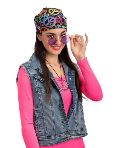 Set consisting of glasses with round purple lenses, bandana and
