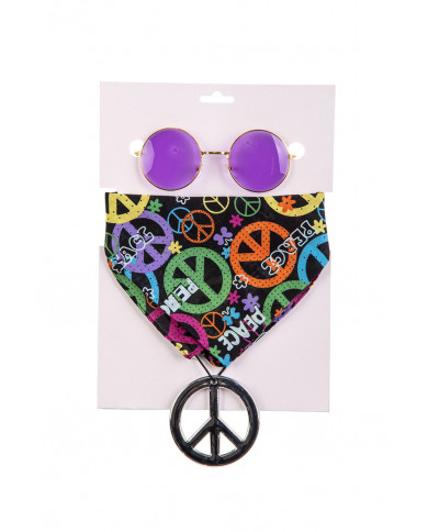 Set consisting of glasses with round purple lenses, bandana and