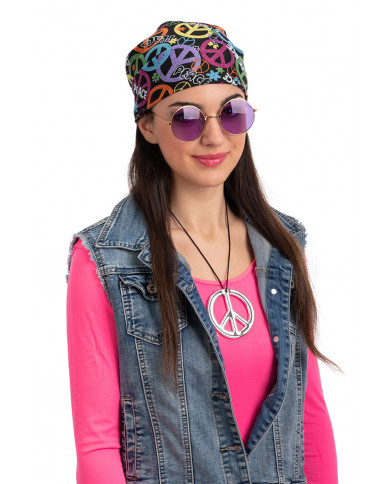 Set consisting of glasses with round purple lenses, bandana and