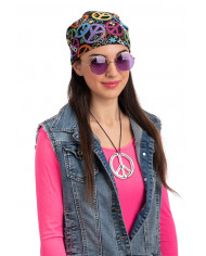 Set consisting of glasses with round purple lenses, bandana and