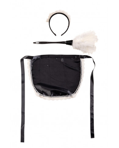 Set consisting of duster coat, apron, headband with crest and