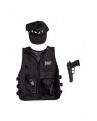 Set consisting of jacket and hat in black fabric, fake plastic