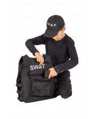 Set consisting of jacket and hat in black fabric, fake plastic