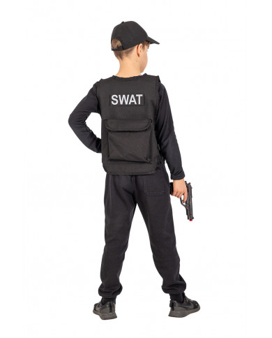 Set consisting of jacket and hat in black fabric, fake plastic