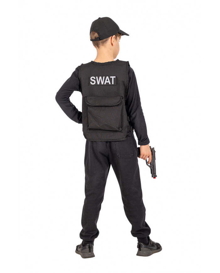 Set consisting of jacket and hat in black fabric, fake plastic