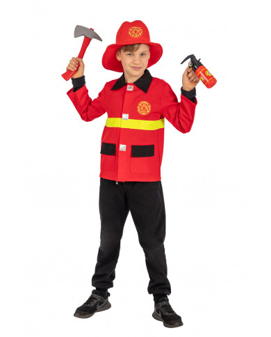 Set consisting of jacket and hat in red fabric, fake fire Set consisting of jacket and hat in red fabric, fake fire