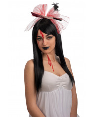 Plastic headband topped with a fake knife and tulle ribbon with