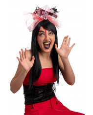 Plastic headband topped with fake hatchet and tulle ribbon with