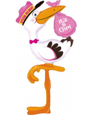 Stork-shaped foil balloon with pink bundle. Decoration for baby Stork-shaped foil balloon with pink bundle. Decoration for baby