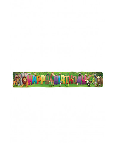 "HAPPY BIRTHDAY" banner with savannah animal print. It measures