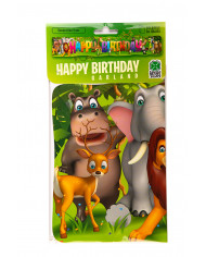 "HAPPY BIRTHDAY" banner with savannah animal print. It measures