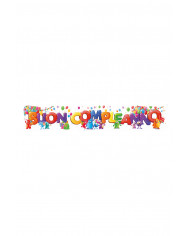 "BUON COMPLEANNO" banner with monsters pattern. It measures