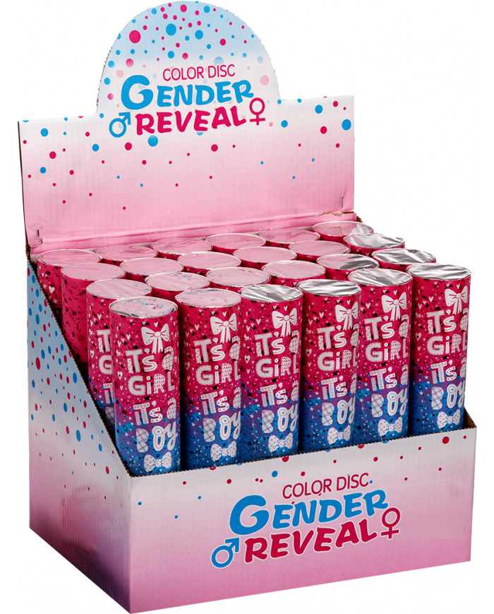 Gender-revealing air-compressed cannon shoots blue confetti Gender-revealing air-compressed cannon shoots blue confetti