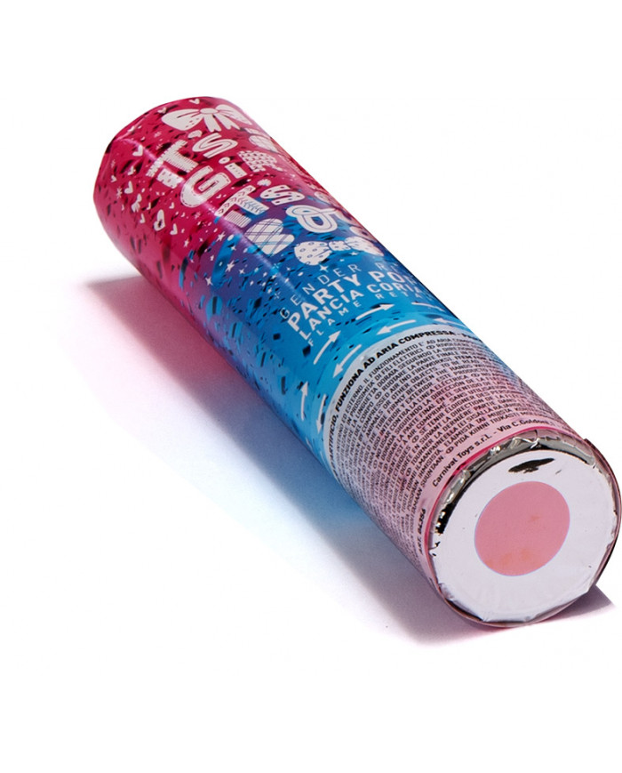 Gender-revealing air-compressed cannon shoots pink confetti