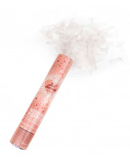 Air-compressed cannon shoots white confetti measuring 30 cm. Air-compressed cannon shoots white confetti measuring 30 cm.